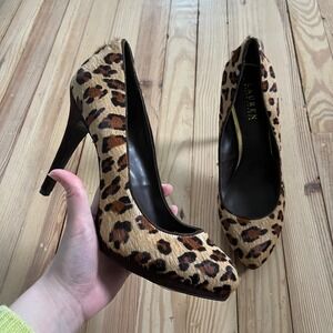 Lauren Ralph Lauren Leopard Calf Hair Platform Pumps Brown Tan Animal Print Heel